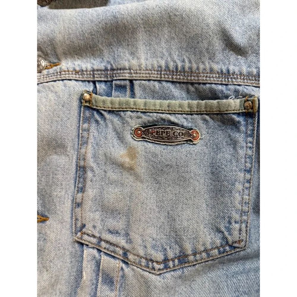 Vintage Pepe CO Trucker Jacket Women XL Blue Denim Button Light Wash Long Sleeve